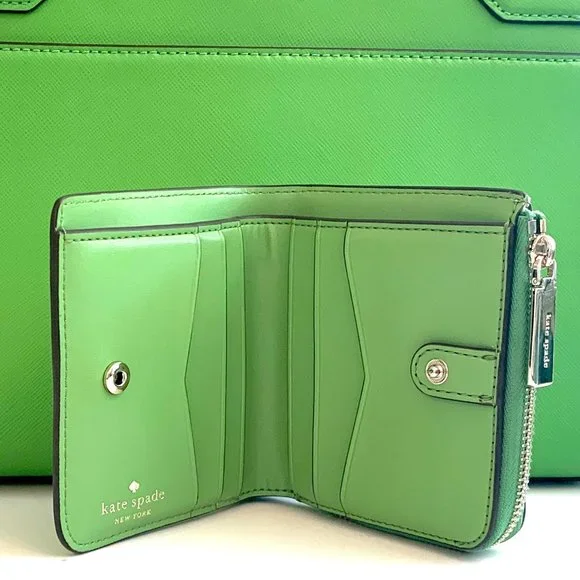 Kate Spade Staci Medium convertible Satchel and Wallet set Saffiano Green - Picture 4 of 6